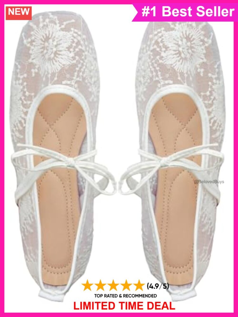 Floral Lace Mesh Ballet Flats Slip On Bow Dressy Closed Toe Women
